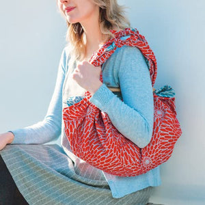 Musubi Furoshiki 3-Way Isa Pattern Chrysanthemum Red Sage 104Cm Cotton - Japanese - YOYO JAPAN