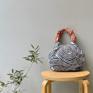 Musubi Furoshiki 3-Way Isa Pattern Double-Sided Knot Eyes Orange 104Cm Cotton - Japanese - YOYO JAPAN