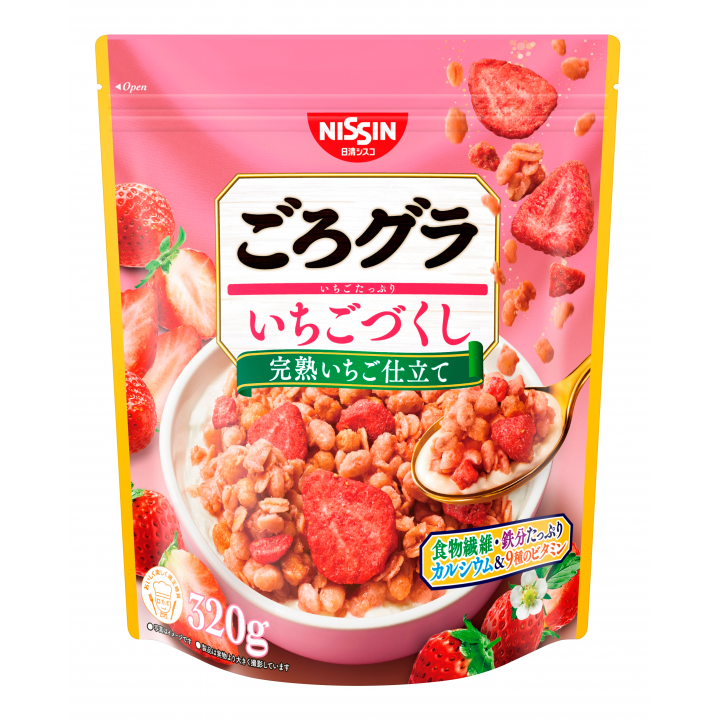 Nissin Gorogura Strawberry Granola High Fiber Breakfast Cereal 320g - YOYO JAPAN