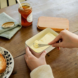 Noda Horo Enamel Butter Dish with Wooden Lid 200g - YOYO JAPAN