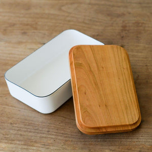 Noda Horo Enamel Butter Dish with Wooden Lid 200g - YOYO JAPAN