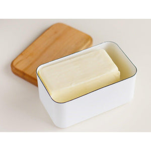 Noda Horo Enamel Butter Dish with Wooden Lid 450g - YOYO JAPAN