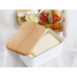 Noda Horo Enamel Butter Dish with Wooden Lid 450g - YOYO JAPAN
