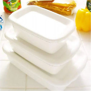 Noda Horo White Series Enamel Rectangle Deep Food Containers With Enamel Lid Large - YOYO JAPAN
