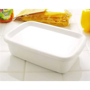 Noda Horo White Series Enamel Rectangle Deep Food Containers With Enamel Lid Small - YOYO JAPAN