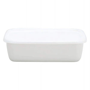 Noda Horo White Series Enamel Rectangle Deep Food Containers With Lid Medium - YOYO JAPAN