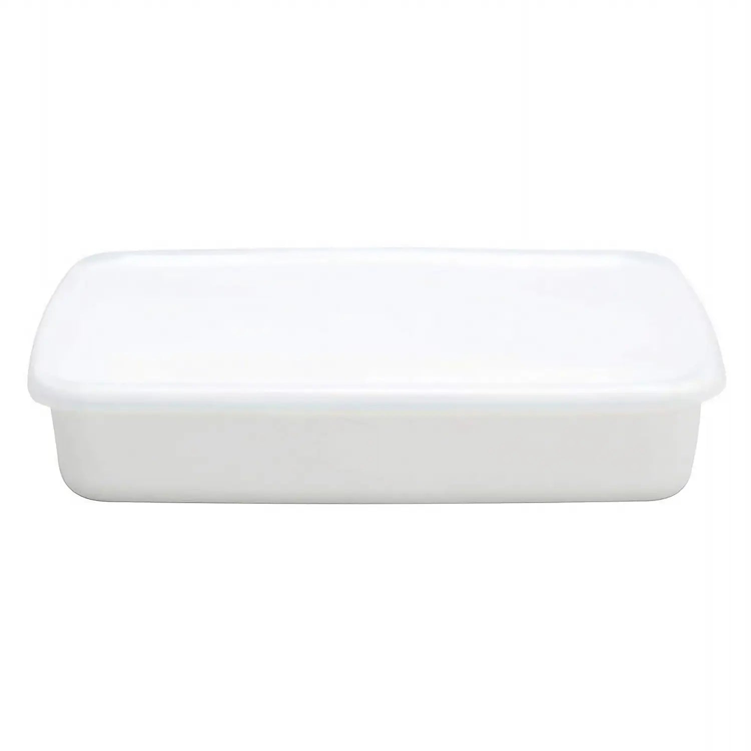 Noda Horo White Series Enamel Rectangle Shallow Food Containers With Lid Large - YOYO JAPAN