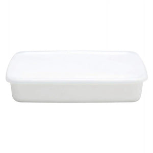 Noda Horo White Series Enamel Rectangle Shallow Food Containers With Lid Large - YOYO JAPAN
