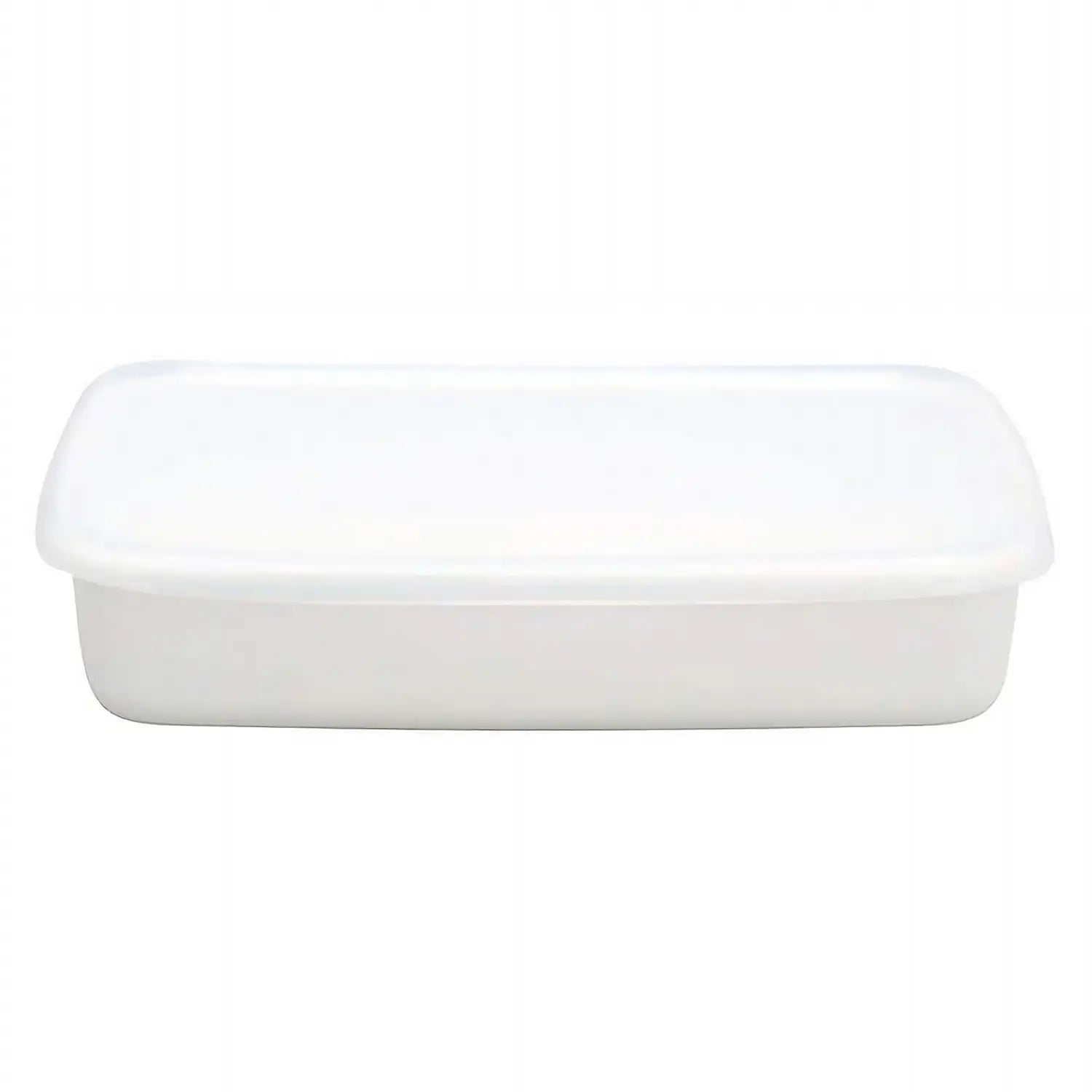 Noda Horo White Series Enamel Rectangle Shallow Food Containers With Lid Medium - YOYO JAPAN