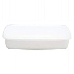 Noda Horo White Series Enamel Rectangle Shallow Food Containers With Lid Medium - YOYO JAPAN