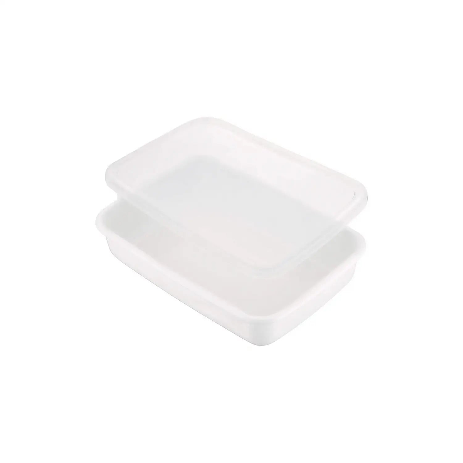 Noda Horo White Series Enamel Rectangle Shallow Food Containers With Lid Medium - YOYO JAPAN