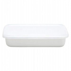 Noda Horo White Series Enamel Rectangle Shallow Food Containers With Lid Small - YOYO JAPAN