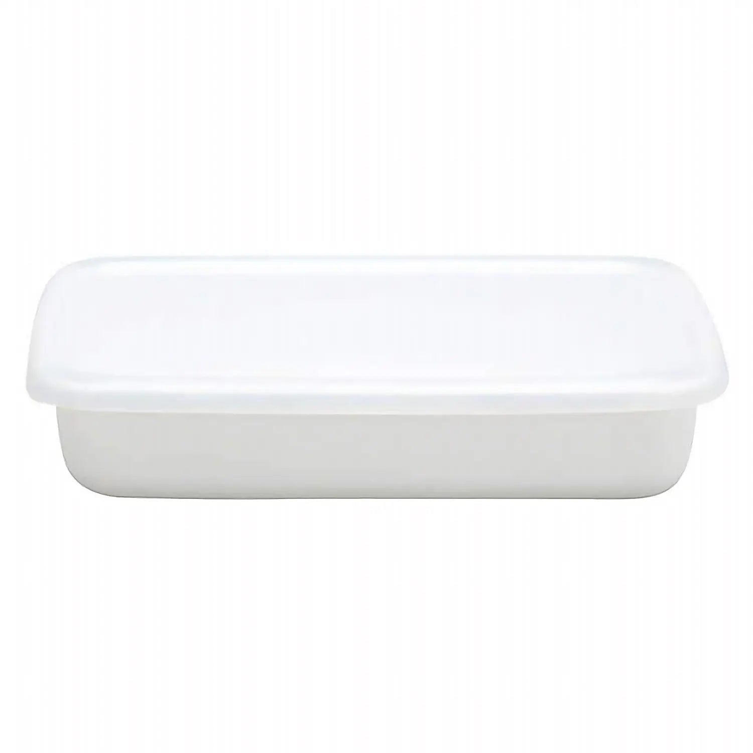 Noda Horo White Series Enamel Rectangle Shallow Food Containers With Lid Small - YOYO JAPAN