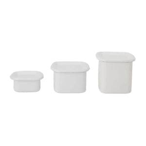 Noda Horo White Series Enamel Square Food Containers With Enamel Lid Medium - YOYO JAPAN