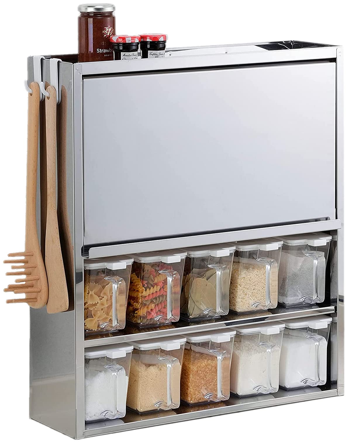 Otake Sangyo Japan Spice Rack Seasoning Rack 10 Pots Stainless Steel Silver Tsubame Sanjo Slim Magnet Stickable - YOYO JAPAN