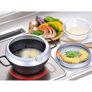Wahei Induction Iron Deep Fryer Pot With Lid And Oil Drain Rack 24cm - YOYO JAPAN