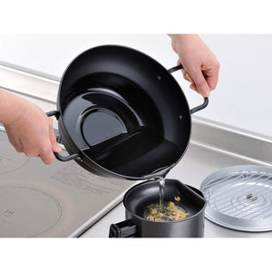 Wahei Induction Iron Deep Fryer Pot With Lid And Oil Drain Rack 24cm - YOYO JAPAN