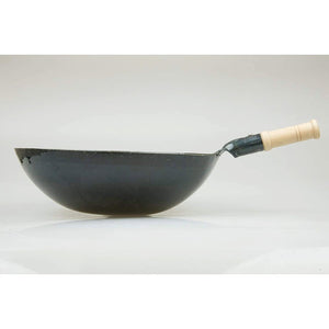 Yamada Kogyo Round Bottom Iron Wok with Wooden Handle (1.2mm) - YOYO JAPAN