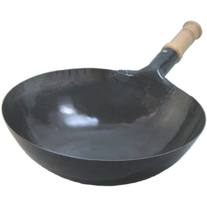 Yamada Kogyo Round Bottom Iron Wok with Wooden Handle (1.2mm) - YOYO JAPAN