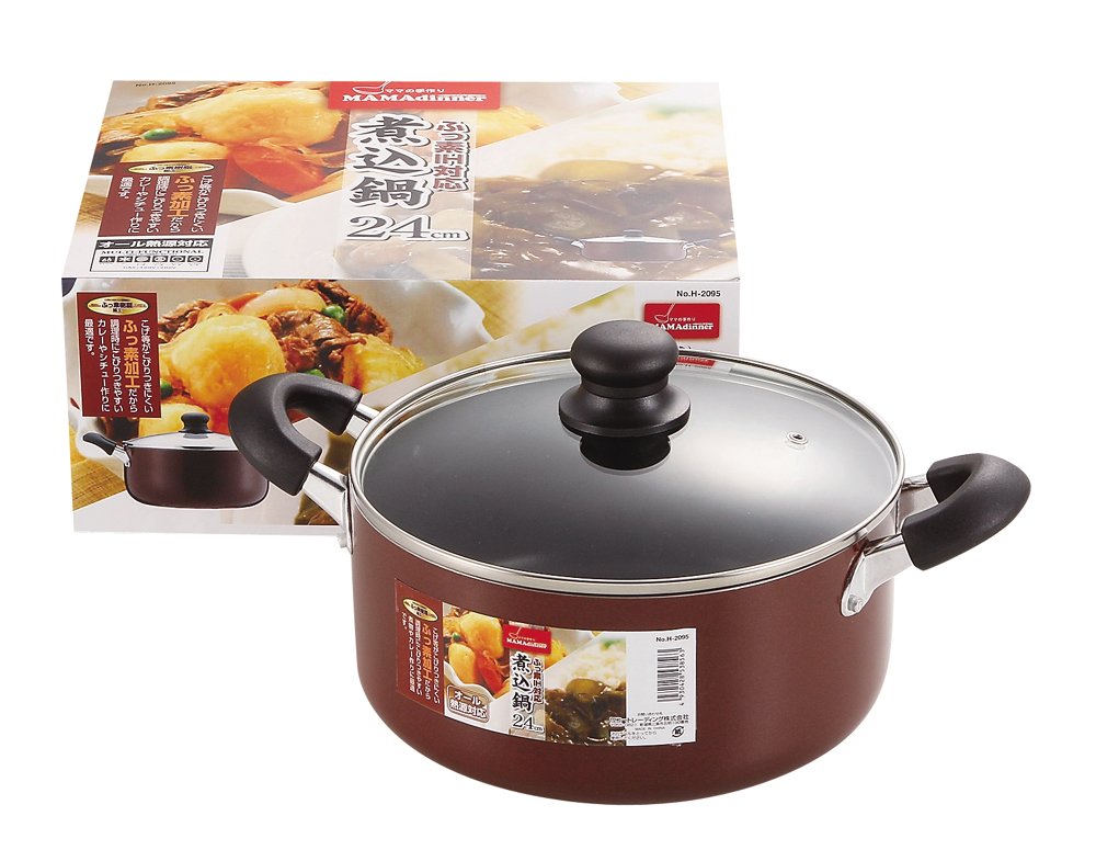 Pearl Kinzoku 24Cm Double-Handed Stew Pot W/ Glass Lid Ih Compatible Japan H-2095 - YOYO JAPAN