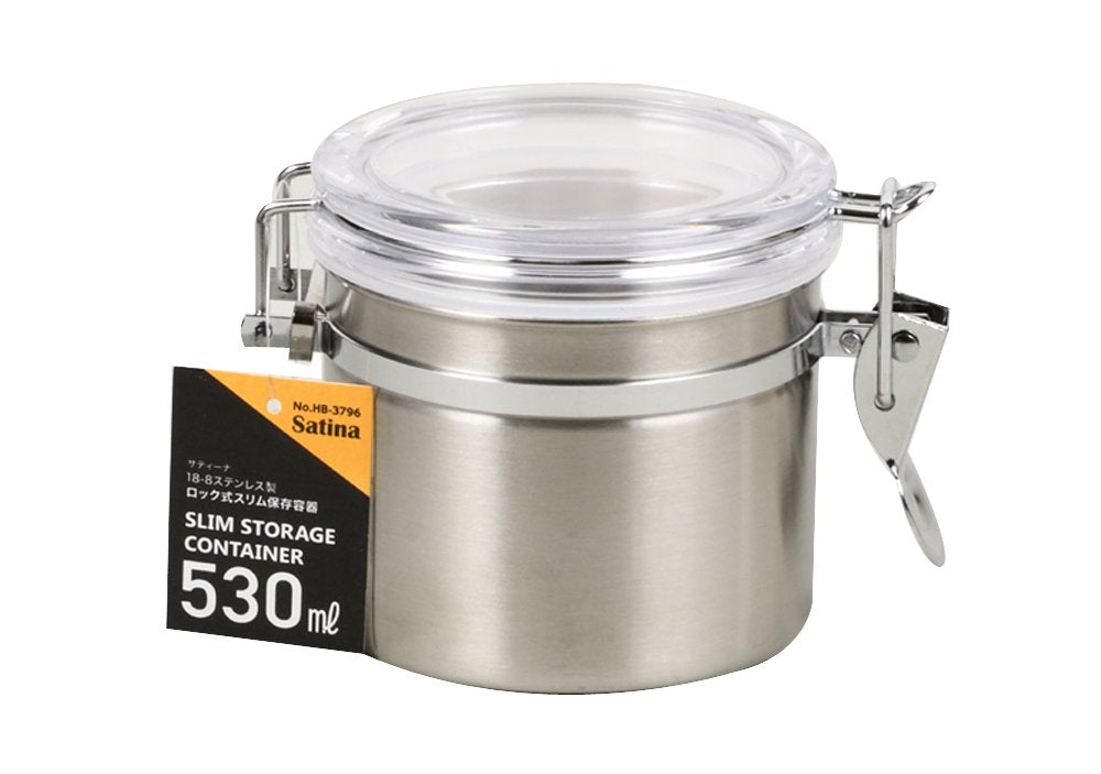 Pearl Metal Japan 18/8 Stainless Steel Canister 530Ml Slim Lock Type Satina Hb-3796 - YOYO JAPAN