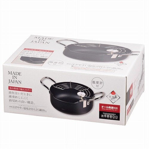 Pearl Metal Kinzoku Tempura Pot 20Cm Ih Compatible Japan Hb-1892 W/Thermometer - YOYO JAPAN