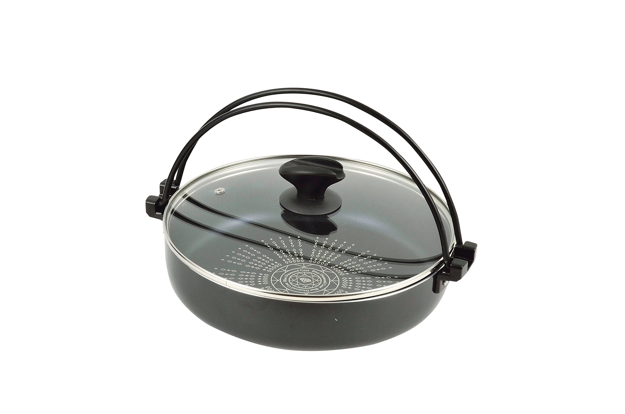 Pearl Metal Sukiyaki Pot 26Cm Ih Compatible Japan Glass Lid Blue Diamond Coat Hb-3257 - YOYO JAPAN
