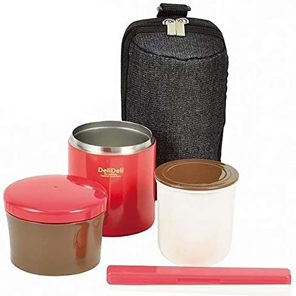 Pearl Metal Thermal Lunch Jar Red 370Ml Japan Stainless Steel W/ Bag Hb-3313 - YOYO JAPAN