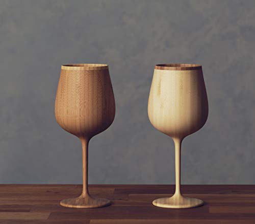 Riveret Japan Vessel Wine Glasses 380Ml Pair Set Bamboo Dishwasher Safe White/Brown Rv-118Wb - YOYO JAPAN