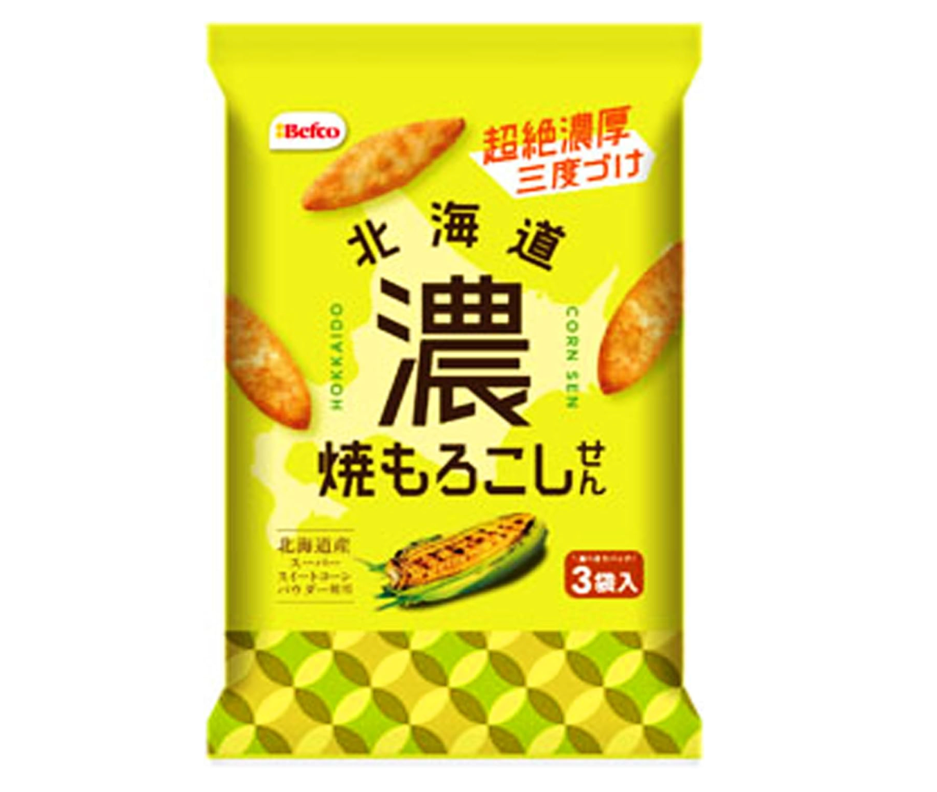 Befco Roasted Hokkaido Corn Flavor Senbei Oval Rice Crackers 51g (Pack of 6) - YOYO JAPAN