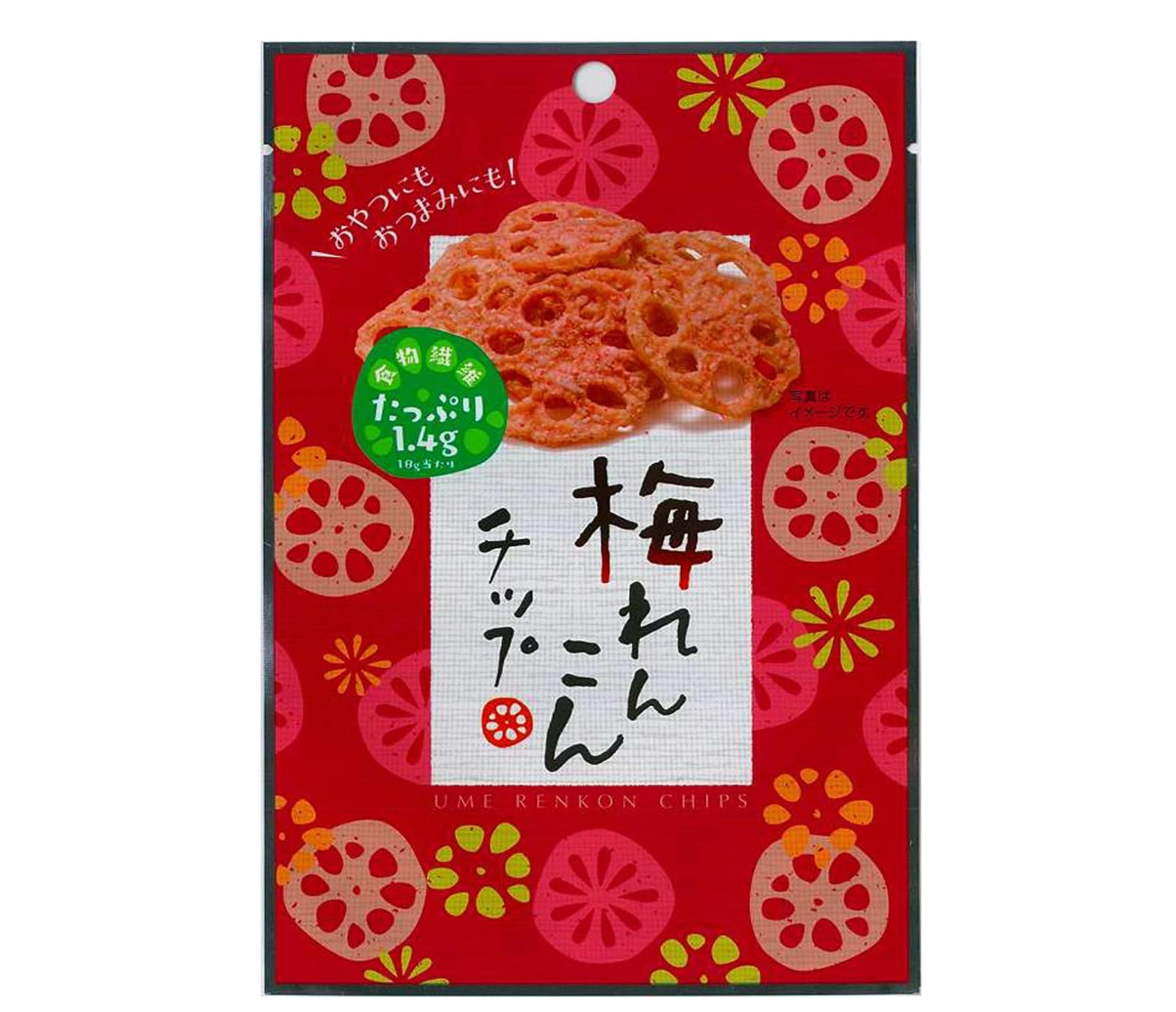 Sokan Ume Renkon Chips Japanese Plum Flavored Lotus Root Chips 18g (Pack of 6) - YOYO JAPAN