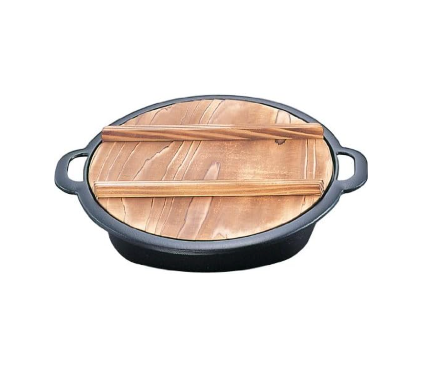 Iwachu Nambu Cast Iron Sukiyaki & Gyoza Pan Japan W/ Wooden Lid - YOYO JAPAN