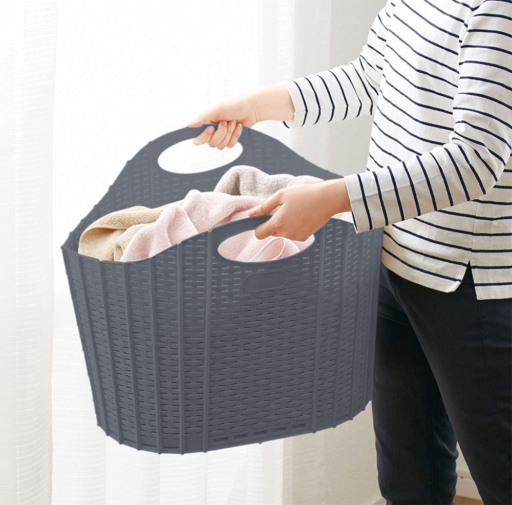 Seiei Gray Rattan Style Foldable Laundry Basket Hamper Bag Japan - 55X38X39Cm Compact Storage 120415 - YOYO JAPAN