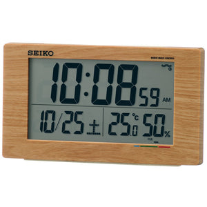 Seiko Clock Alarm Table Clock Japan Radio Wave Digital Calendar Comfort Temp Humidity Display Light Brown Wood Grain Sq784A - YOYO JAPAN