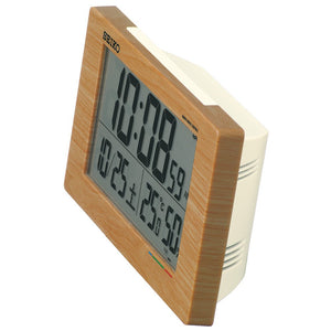 Seiko Clock Alarm Table Clock Japan Radio Wave Digital Calendar Comfort Temp Humidity Display Light Brown Wood Grain Sq784A - YOYO JAPAN