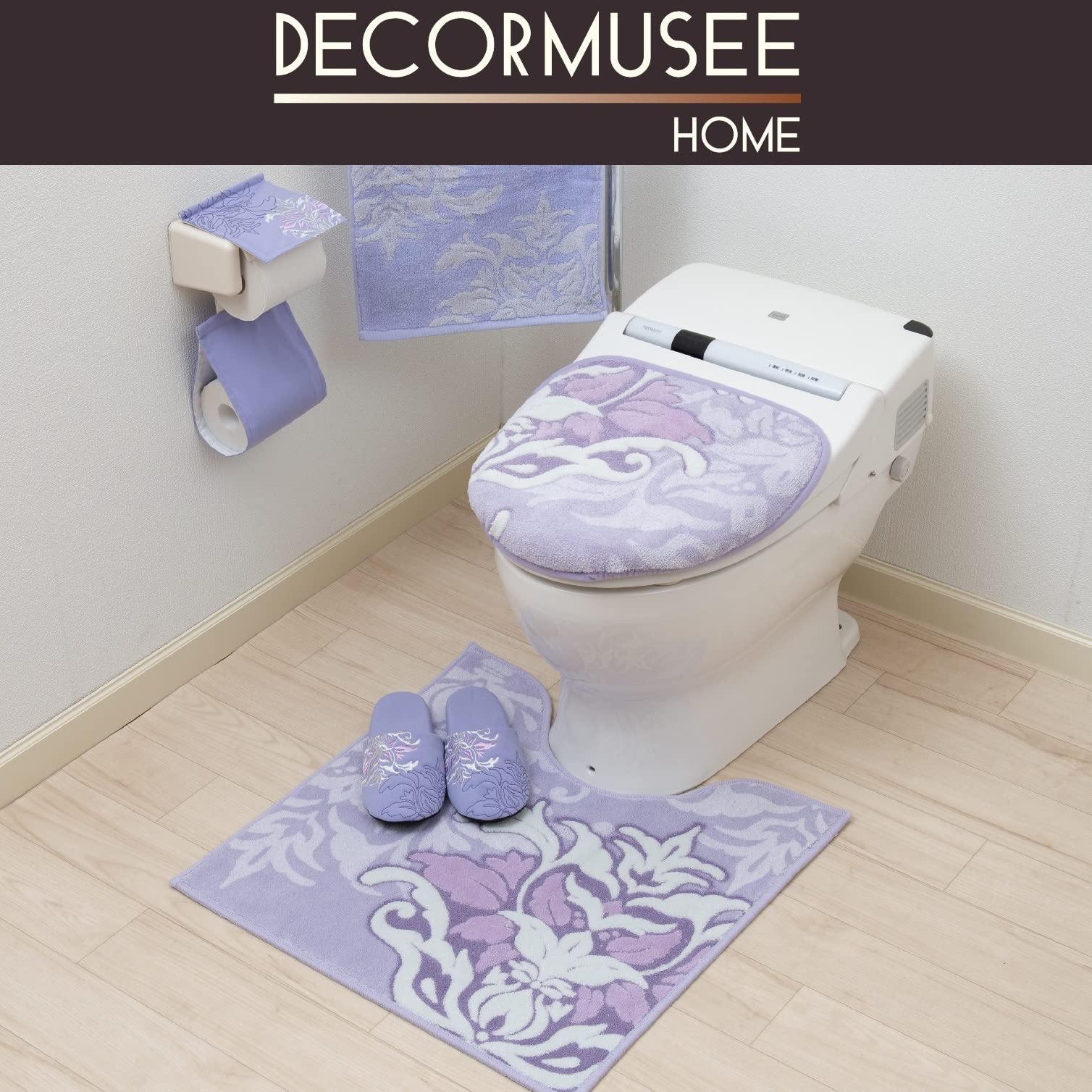Senko Japan Samira Toilet Lid Cover Lavender Damask Antibacterial Deodorant 32052 - YOYO JAPAN