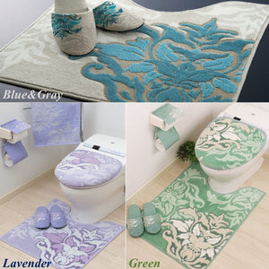 Senko Japan Samira Toilet Lid Cover Lavender Damask Antibacterial Deodorant 32052 - YOYO JAPAN