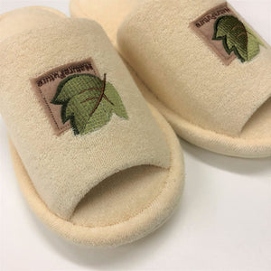 Senko Japan Tiny Leaf Slippers Free Size Beige Embroidered Toilet Shoes 78888 - YOYO JAPAN