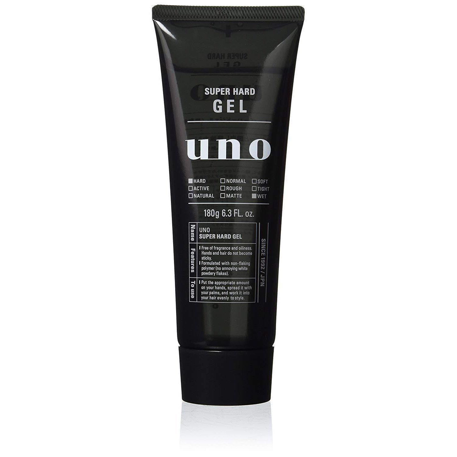 Shiseido Uno Super Hard Hair Gel for Men Wet Effect 180g - YOYO JAPAN