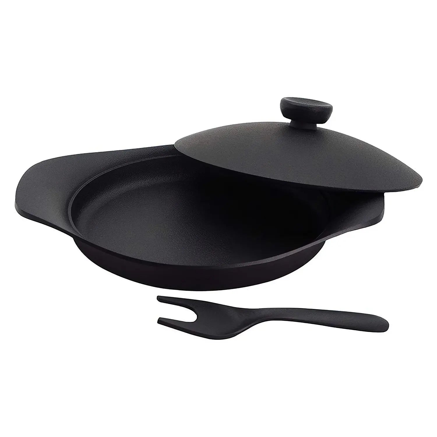 Nihon Yoshokki Cast Iron Induction Oil Pan Griddle 22Cm W/ Lid & Fork Made In Japan - YOYO JAPAN