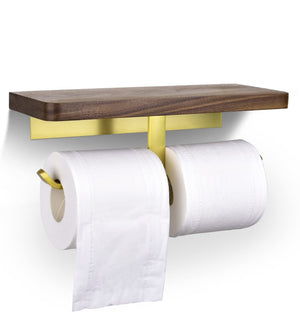 Excellence Club Souyuukai Toilet Paper Holder Wall Hanging American Walnut Wood No Drilling Stylish 5Kg Load Capacity Japan - YOYO JAPAN