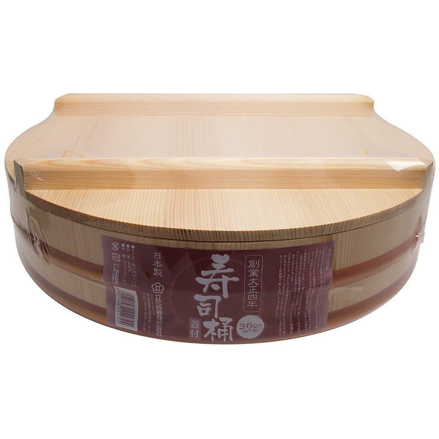 Tachibana Sushi Oke Wooden Hangiri Bowl with Lid 36cm - YOYO JAPAN