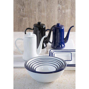 Tsuki Usagi White Enamel Bowl With Navy Blue Detailing - YOYO JAPAN