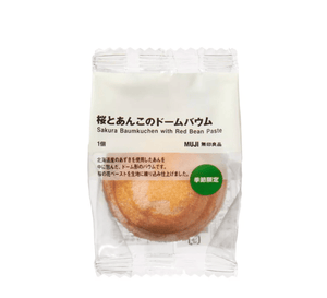 Muji Sakura Baumkuchen with Red Bean Paste, single piece cake, featuring sakura flavor for snacking