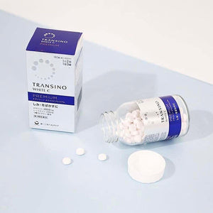 Close-up of Transino White C Premium, 180 Tablets, featuring five vitamins for skin health
