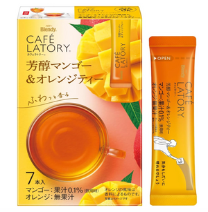 AGF Blendy Cafe Latory Sticks Rich Mango & Orange Tea, 7 sticks x 6 packs, tropical fruity flavor, ideal for daily tea time.