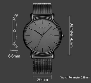 Burei Men's Wrist Watch, Waterproof (Black grey)