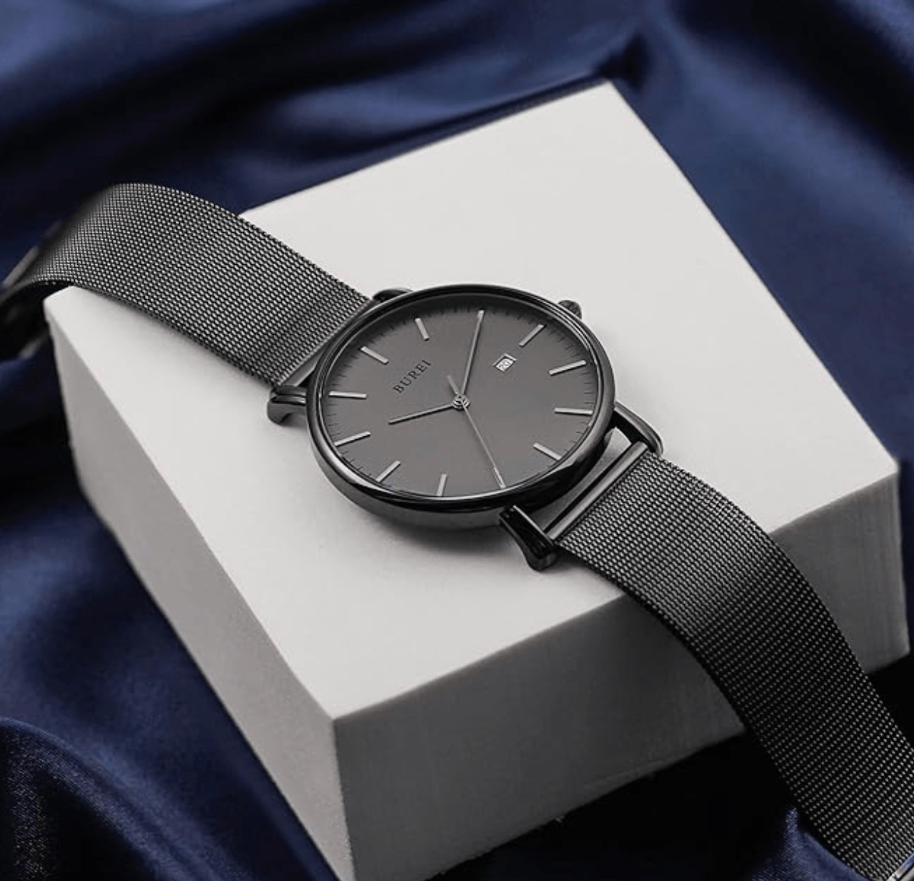 Burei Men's Wrist Watch, Waterproof (Black grey)