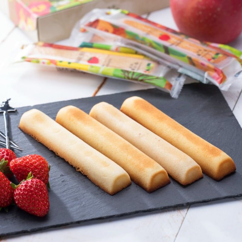 Ginnomori Natural Fruit Stick Cake 4 Flavor Assortment 8 Pieces, soft cake sticks, ideal for tea time
