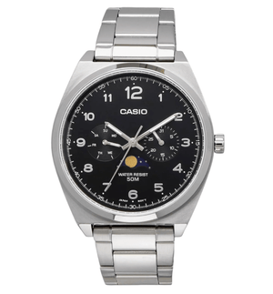 CASIO Standard Moon Phase Analog Men's Watch MTP - M300D - 1AV Metal Band Black Overseas Model